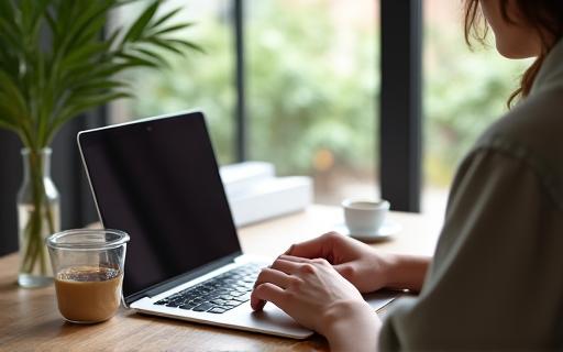Una persona che scrive su un laptop in un ambiente ispiratore.